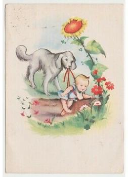 Fleurs Tournesol Carte Postale Enfant Chien Babysitter