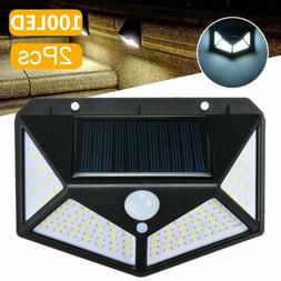 2Pcs 100led Lampe murale solaire avec PIR D&eacute;tecteur mvt ext