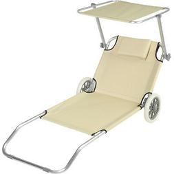 Pliante Transat Bain Soleil Toit Aluminium Beige