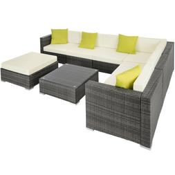 En Aluminium R&eacute;sine Tress&eacute;e Poly Rotin Table Sofa Gris