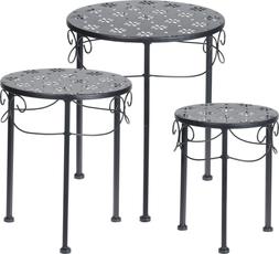 C&ocirc;t&eacute; Table - 3 Pc Noir M&eacute;tal Rond Nesting Maison Patio Pl