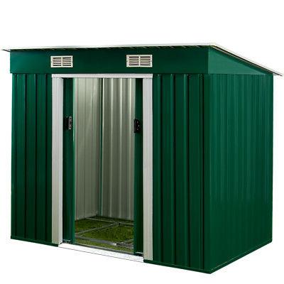 abri de jardin en metal vert cabane