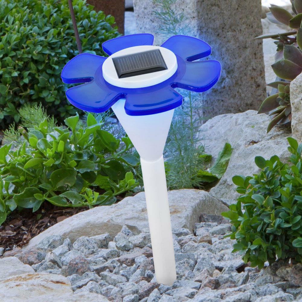 lampe solaire led fleur luminaire exterieur bleu