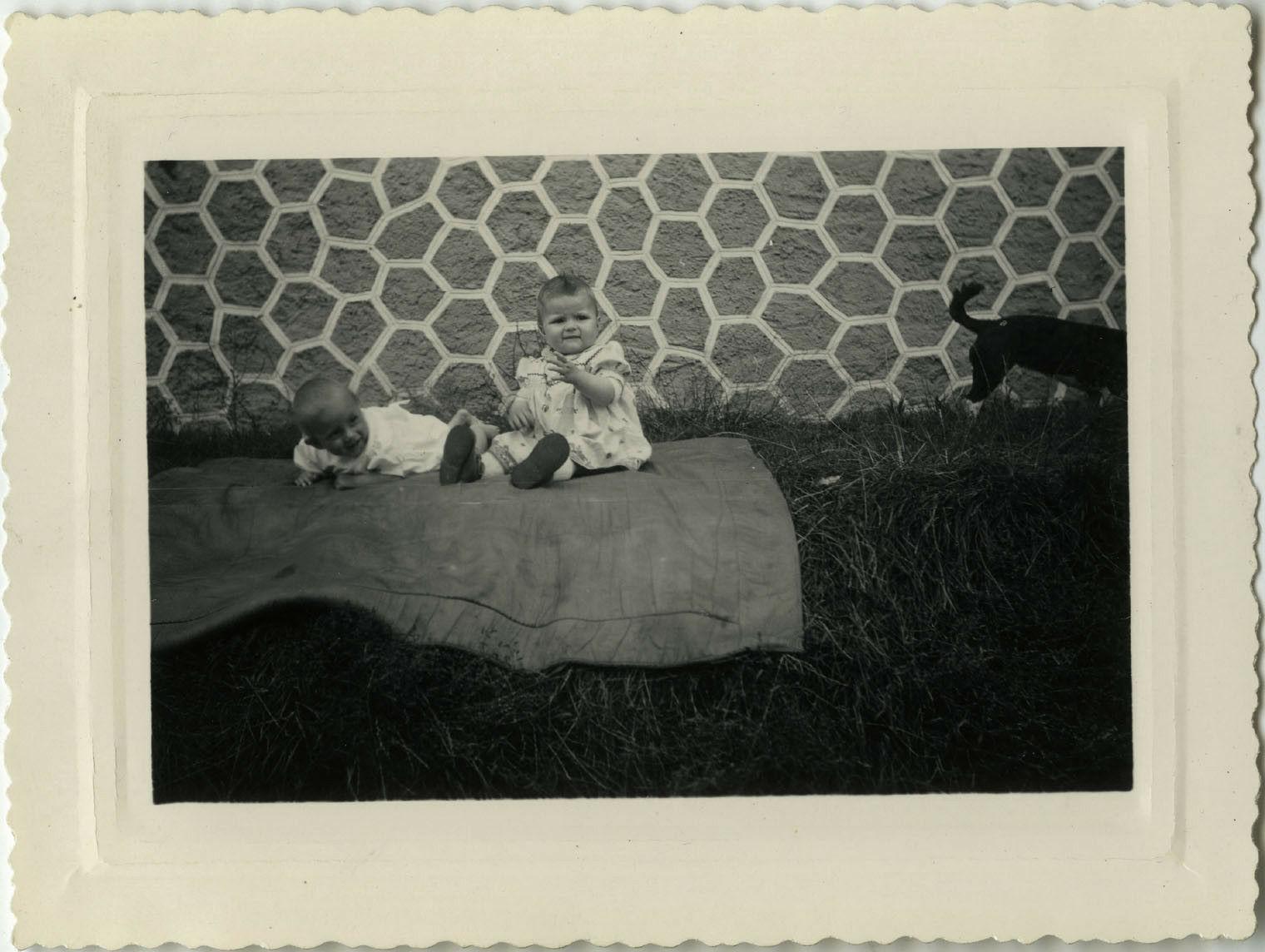 photo ancienne vintage snapshot enfant bebe jardin