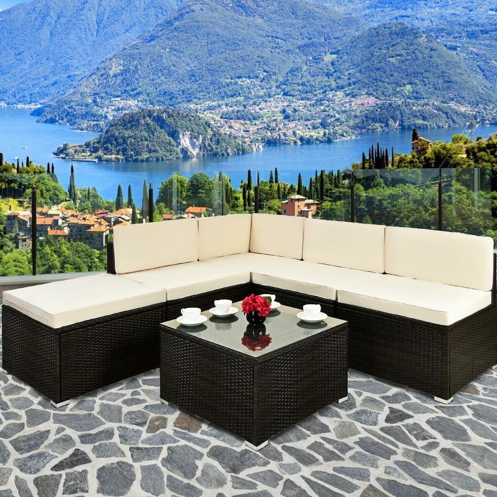 salon de jardin polyrotin brun avec coussins