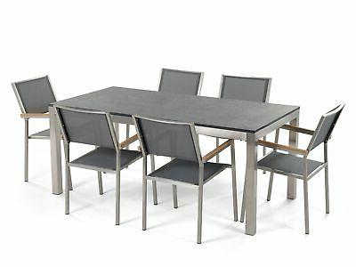 table de jardin plateau granit noir flambe