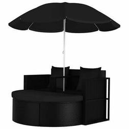 Avec Parasol R&eacute;sine Tress&eacute;e Chaise Longue Ext&eacute;rieur