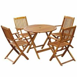 5 Pcs Bois D'acacia Pliable Rond Salon D'ext&eacute;rieur