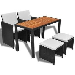 Encastrable 5 Pcs Rotin Et Bois D'acacia Noir  195338